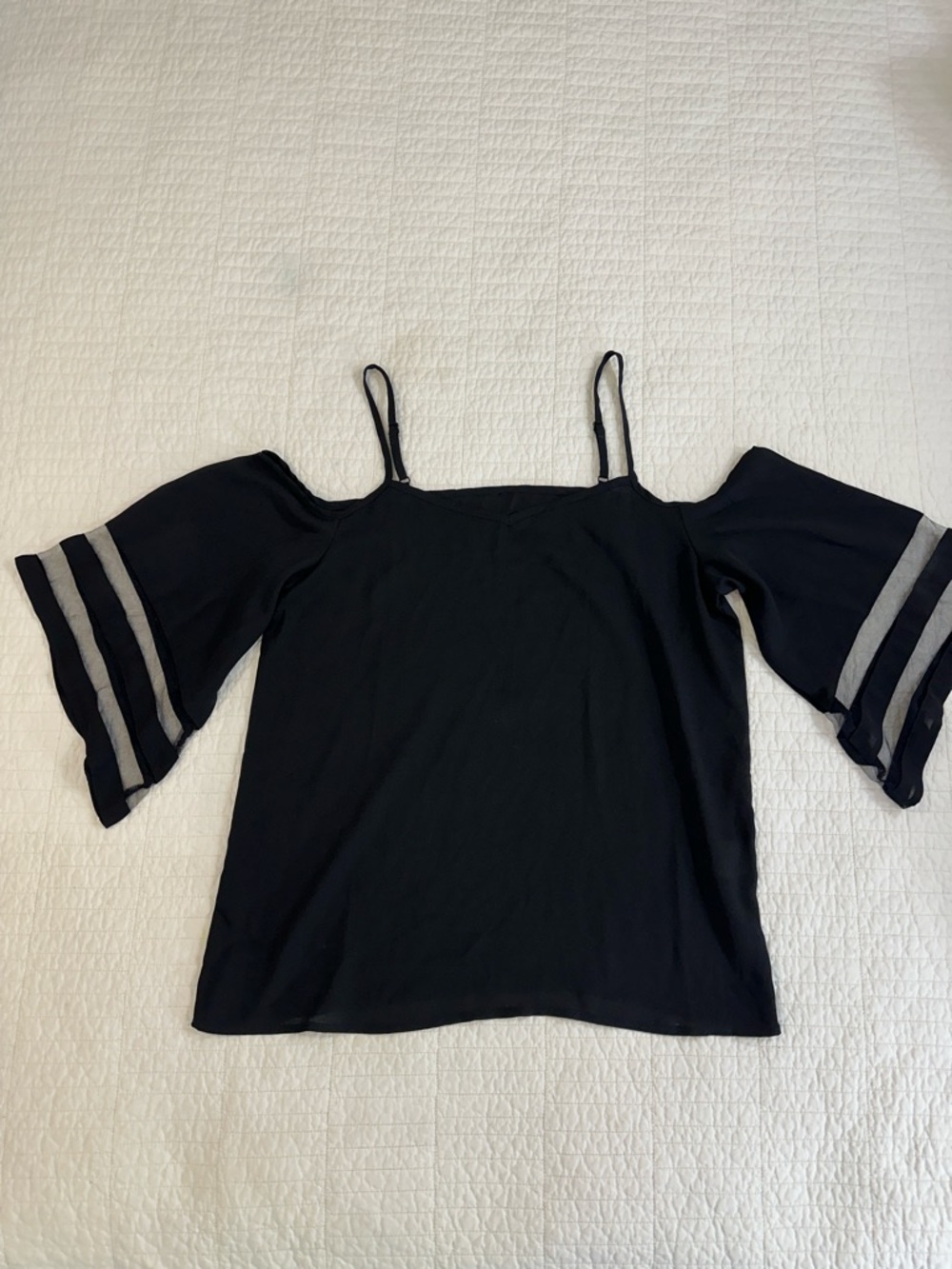 Small Boutique Black Cold-Shoulder Spaghetti Strap Women's Top Rayon Blend - Picture 2 of 5